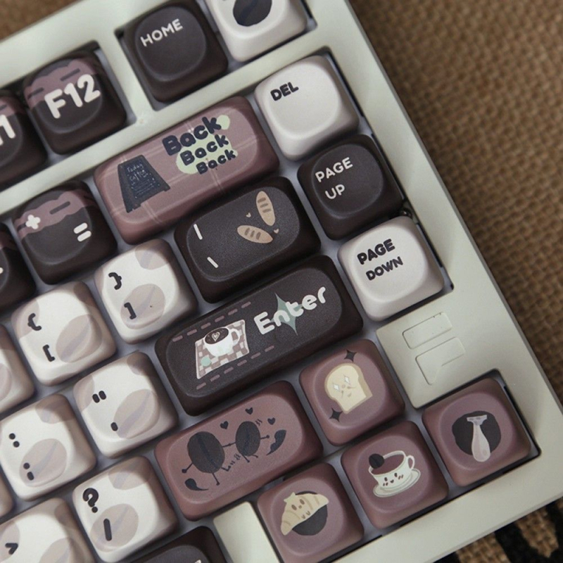 Set keycapova s temom kave za numeričku tipkovnicu, do 87 tipki, Type-C veza, plastična konstrukcija, retro MOA stil