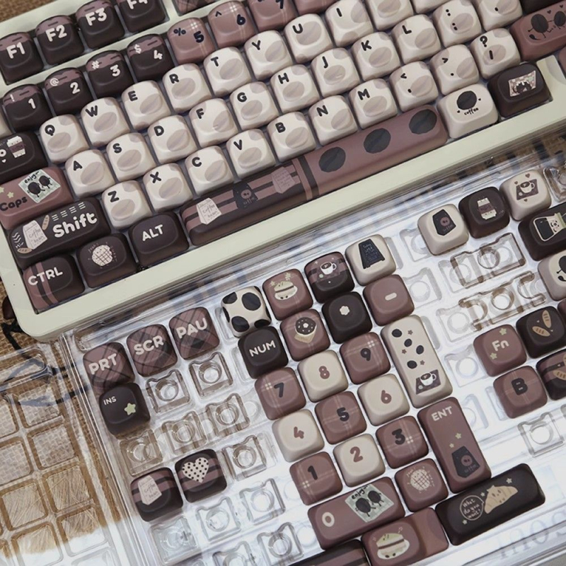 Set keycapova s temom kave za numeričku tipkovnicu, do 87 tipki, Type-C veza, plastična konstrukcija, retro MOA stil