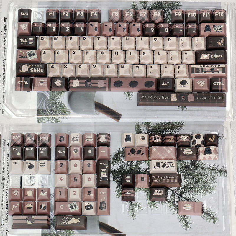 Set keycapova s temom kave za numeričku tipkovnicu, do 87 tipki, Type-C veza, plastična konstrukcija, retro MOA stil