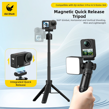 Tripod pentru DJI Action 5 Pro/4/3, aliaj de aluminiu, 5 secțiuni, cap Ball-head, plăcuță de eliberare rapidă, sarcină 1,5 kg