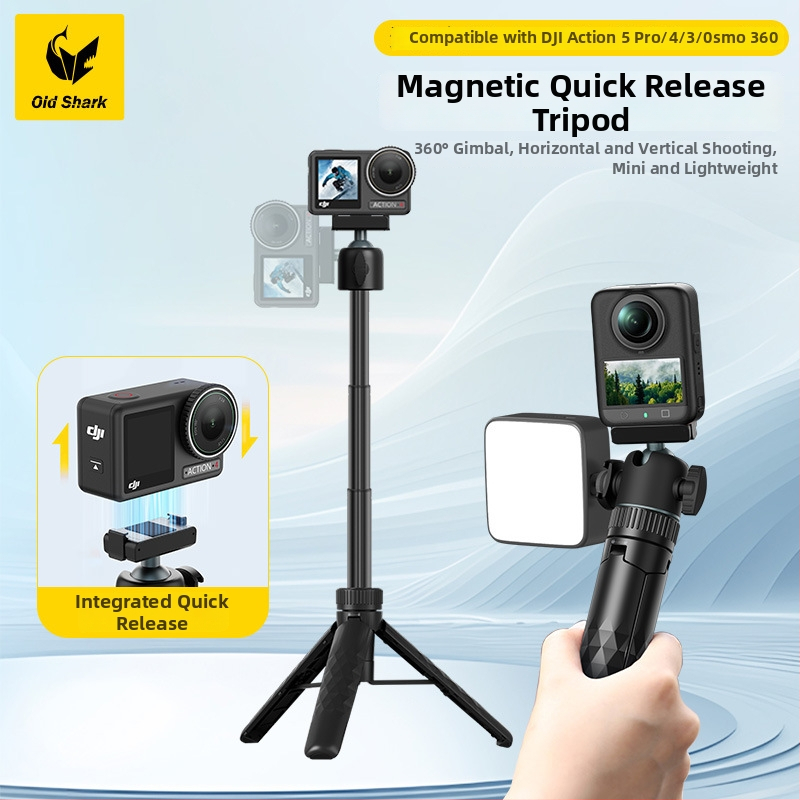 Tripod pentru DJI Action 5 Pro/4/3, aliaj de aluminiu, 5 secțiuni, cap Ball-head, plăcuță de eliberare rapidă, sarcină 1,5 kg