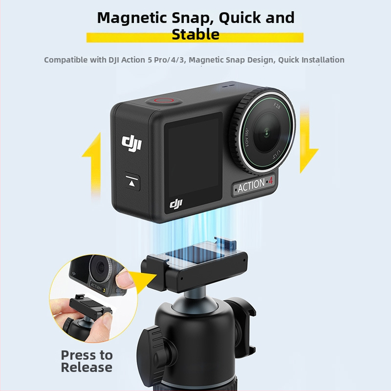 Tripod pentru DJI Action 5 Pro/4/3, aliaj de aluminiu, 5 secțiuni, cap Ball-head, plăcuță de eliberare rapidă, sarcină 1,5 kg