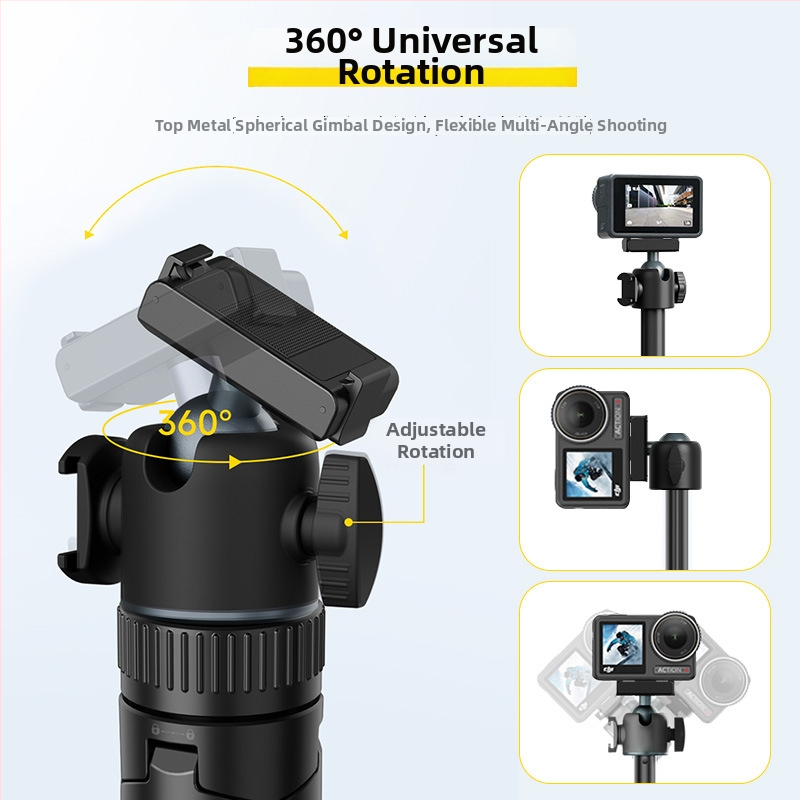 Tripod pentru DJI Action 5 Pro/4/3, aliaj de aluminiu, 5 secțiuni, cap Ball-head, plăcuță de eliberare rapidă, sarcină 1,5 kg