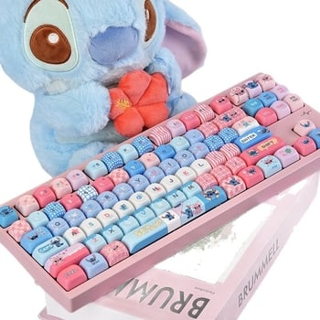 Mechanická herná klávesnica so Stitch Moa témou, PBT klávesy so sublimáciou, univerzálny plný set klávesov, káblové pripojenie, bez podsvietenia, vodotesná