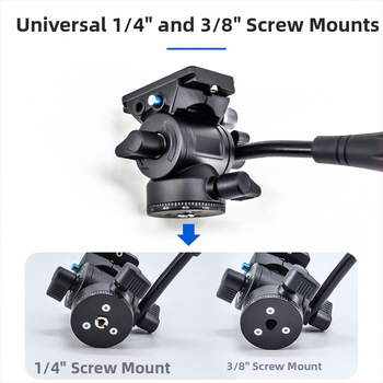 Trei-pod pan-tilt hidraulic mini pentru cameră SLR, aliaj de aluminiu, rotație orizontală 360°, rotație verticală 90°, limită de rotație 360°, greutate 0,315 kg