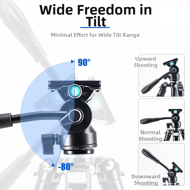Trei-pod pan-tilt hidraulic mini pentru cameră SLR, aliaj de aluminiu, rotație orizontală 360°, rotație verticală 90°, limită de rotație 360°, greutate 0,315 kg