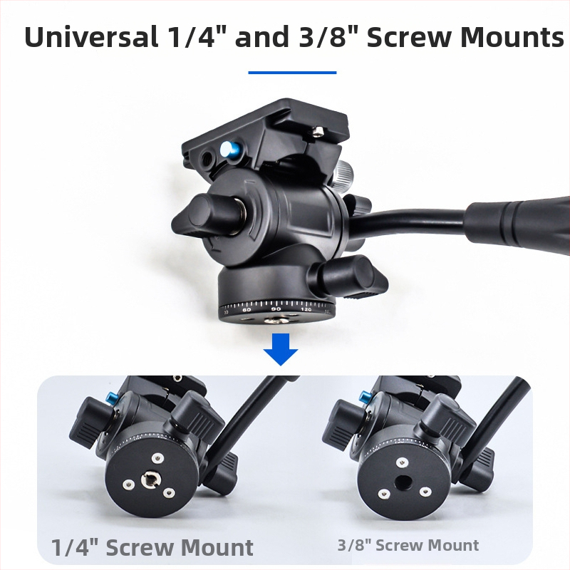 Trei-pod pan-tilt hidraulic mini pentru cameră SLR, aliaj de aluminiu, rotație orizontală 360°, rotație verticală 90°, limită de rotație 360°, greutate 0,315 kg