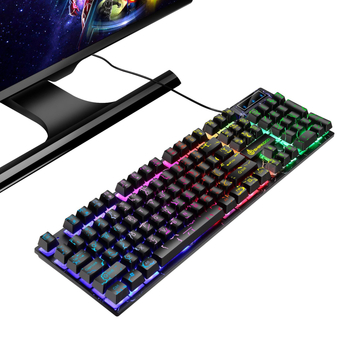 Set tastatură‑mouse cu taste luminoase plutitoare crăpate, 104 taste, cablu, model D500, rezistent la apă, iluminare multicoloră