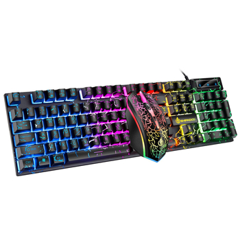 Set tastatură‑mouse cu taste luminoase plutitoare crăpate, 104 taste, cablu, model D500, rezistent la apă, iluminare multicoloră