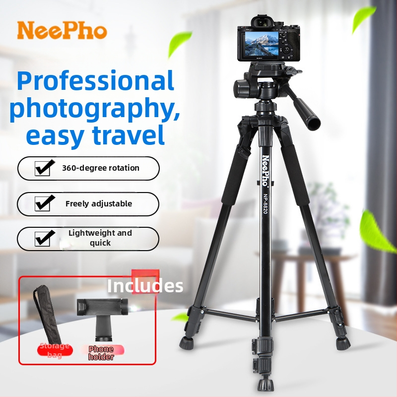 Tripod pre DSLR a smartfón s 3D PTZ gimbalom, hliníková zliatina + ABS, nosnosť 5–10 kg, model 8820, podlahový selfie stojan
