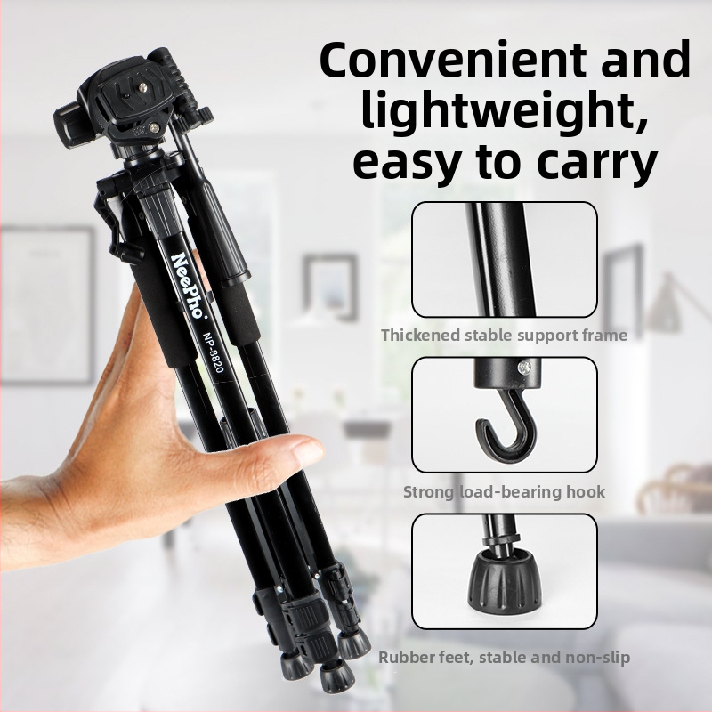 Tripod pre DSLR a smartfón s 3D PTZ gimbalom, hliníková zliatina + ABS, nosnosť 5–10 kg, model 8820, podlahový selfie stojan