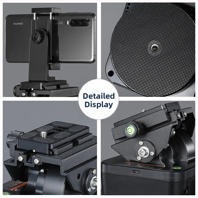 Elektrický pan-tilt stabilizátor 360° pre mobilný telefón a DSLR s diaľkovým ovládaním — telo z hliníkovej zliatiny, 360° horizontálne otáčanie, 70° vertikálne otáčanie, držiak na telefón.
