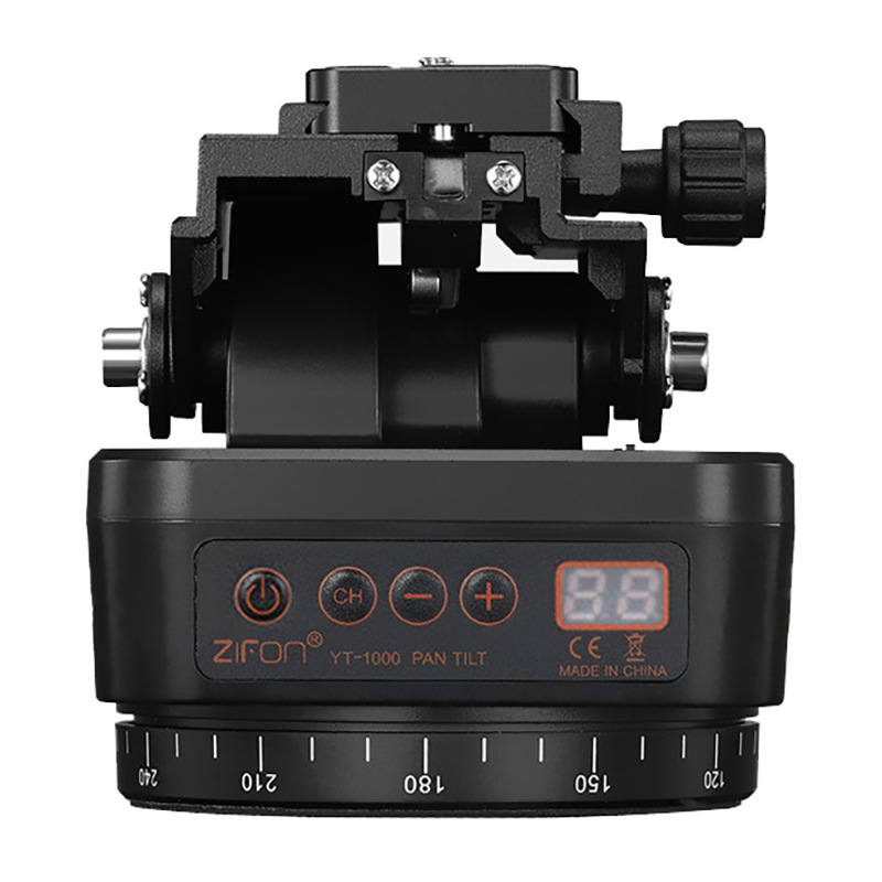 Elektrický pan-tilt stabilizátor 360° pre mobilný telefón a DSLR s diaľkovým ovládaním — telo z hliníkovej zliatiny, 360° horizontálne otáčanie, 70° vertikálne otáčanie, držiak na telefón.