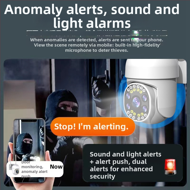 Cameră PTZ WiFi pentru interior/exterior, iluminare minimă 0.02 lx, interval de temperatură -20°C până la 55°C, alimentare 12V, funcție de alarmă suportată