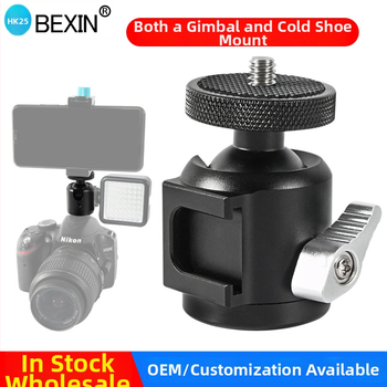 BEXIN mini studená topánka gimbal s guľovou hlavou z hliníkovej zliatiny pre DSLR fotoaparáty a príslušenstvo, 360° horizontálne/vertikálne otáčanie, hmotnosť 0,098 kg