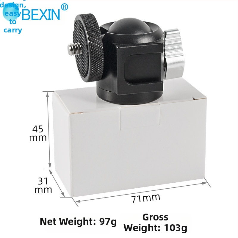 BEXIN mini studená topánka gimbal s guľovou hlavou z hliníkovej zliatiny pre DSLR fotoaparáty a príslušenstvo, 360° horizontálne/vertikálne otáčanie, hmotnosť 0,098 kg