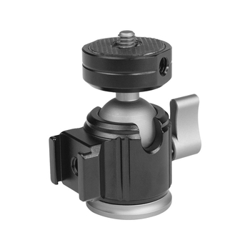 Cap de bilă universal din metal cu două suporturi de pantof rece pentru vlog, telefon mobil și DSLR - șurub 1/4", aliaj de aluminiu, rotație orizontală 360°, verticală 90°, greutate 85 g