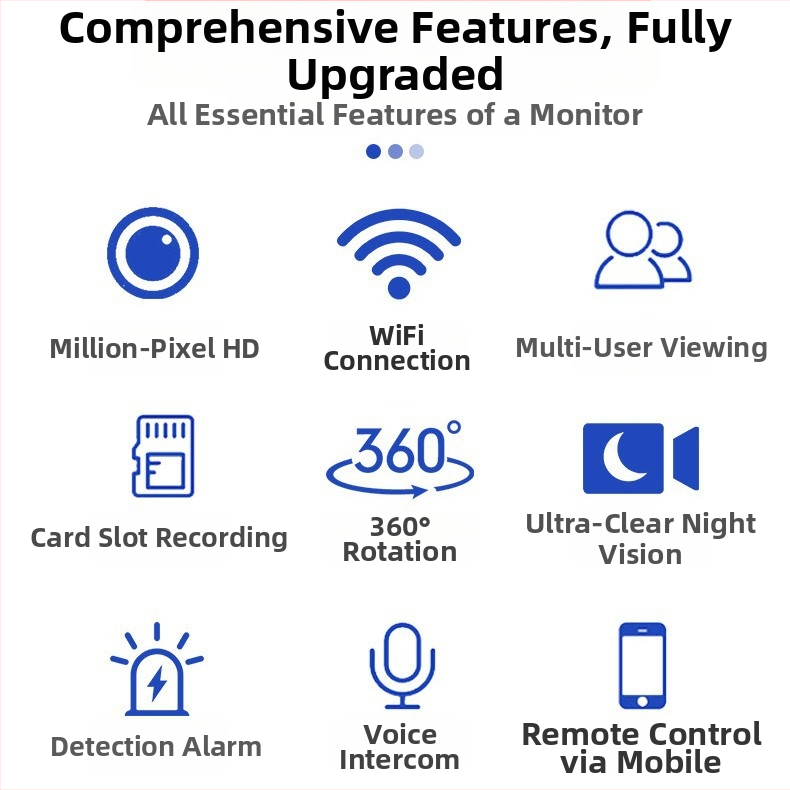 Iekštelpu HD WiFi PTZ kamera ar horizontālo griešanu 325° un vertikālo 90°, horizontālais ātrums 70°/s, vertikālais ātrums 50°/s, barošana 5V DC.