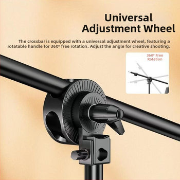 Brat transversal telescopic pentru studio foto, în două secțiuni, diametru 22–25 mm, sarcină 2 kg, din fier