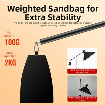 Brat transversal telescopic pentru studio foto, în două secțiuni, diametru 22–25 mm, sarcină 2 kg, din fier