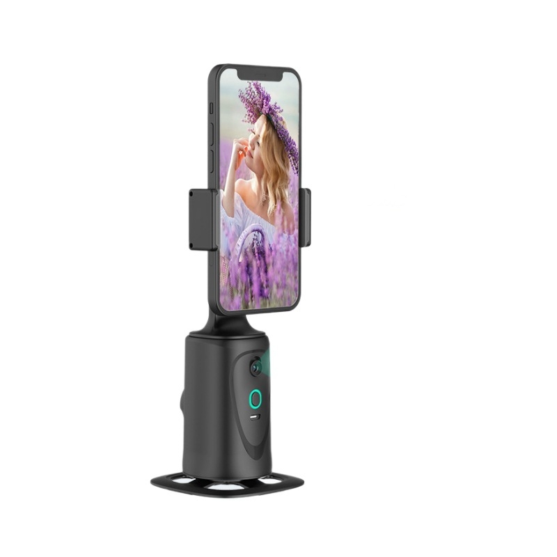 Q9 Gimbal inteligent pentru telefon – Rotire horizontală 360°, Rotire verticală 180°, Urmărire facială, Stabilizator pentru streaming live, Suport de masă