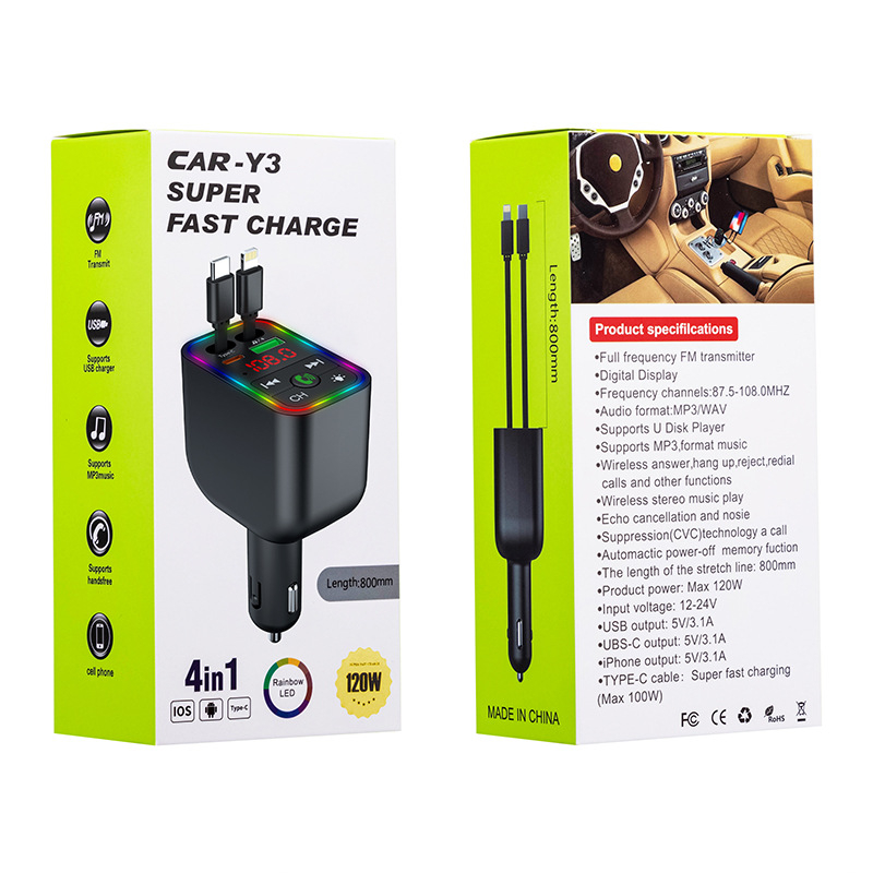 Receiver MP3 Bluetooth pentru mașină, model Y3, afișaj OLED, radio FM, alimentare 12V/24V