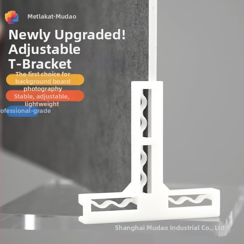 Mudao Plastikinė kampinė vertikali T formos sagtelė fotografijos fono plokštei, priedas su reguliuojama laikiklio baze, suderinama 4,6–6 mm