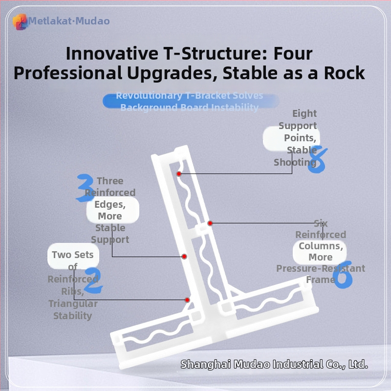 Mudao Plastmasas stūra vertikālā T formas aizdare fotofona plāksnei, piederums ar regulējamu stiprinājuma pamatu 4,6–6 mm