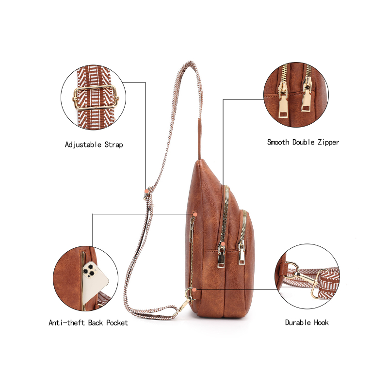 Ženska PU crossbody torbica, mekana, zatvarač, poliester podstava, unutarnji ID džep