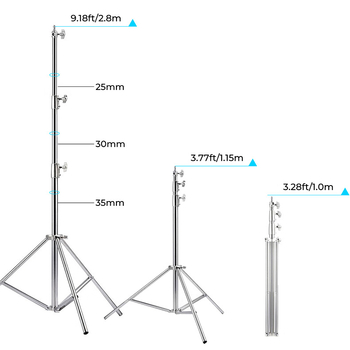 Stojak za fotografijski background od nehrđajućeg čelika, 3-sekcijski teleskopski, podesiva visina 100–280 cm, nosivost 8 kg.