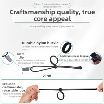 Šoninis klipsas foniniam audiniui – daugiafunkcinis reguliuojamas virvės klipas, medžiaga Spandex ir nerūdijantis plienas, produktų fotografavimui