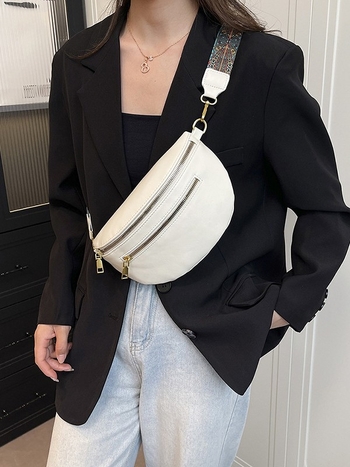 Geantă de talie din PU pentru naveta de afaceri, toamnă 2025, cu fermoar, căptușeală poliester, buzunar interior laminat