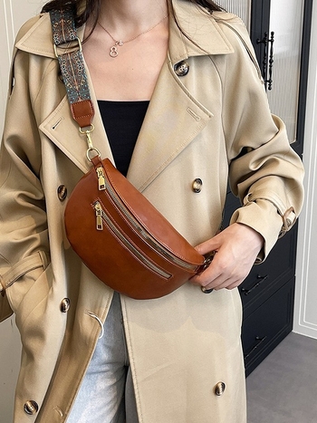 Geantă de talie din PU pentru naveta de afaceri, toamnă 2025, cu fermoar, căptușeală poliester, buzunar interior laminat