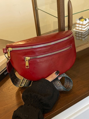 Geantă de talie din PU pentru naveta de afaceri, toamnă 2025, cu fermoar, căptușeală poliester, buzunar interior laminat