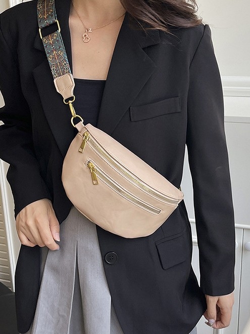 Geantă de talie din PU pentru naveta de afaceri, toamnă 2025, cu fermoar, căptușeală poliester, buzunar interior laminat