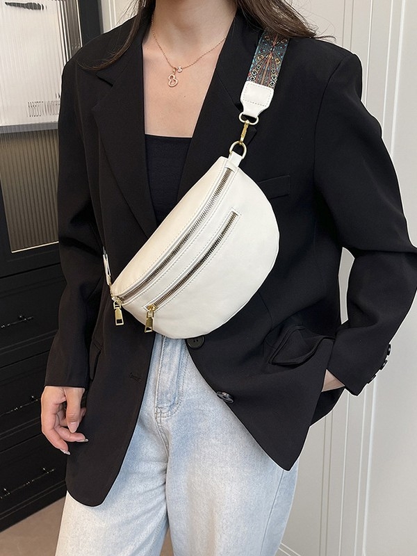 Geantă de talie din PU pentru naveta de afaceri, toamnă 2025, cu fermoar, căptușeală poliester, buzunar interior laminat