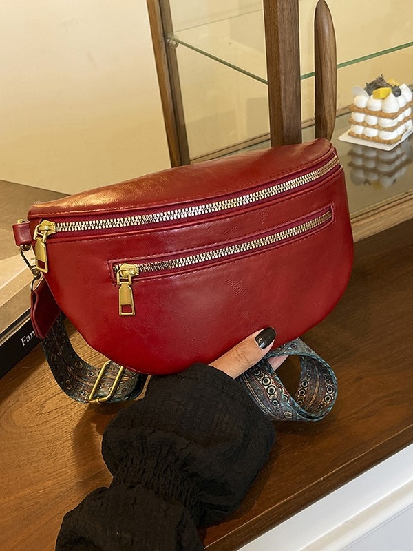 Geantă de talie din PU pentru naveta de afaceri, toamnă 2025, cu fermoar, căptușeală poliester, buzunar interior laminat