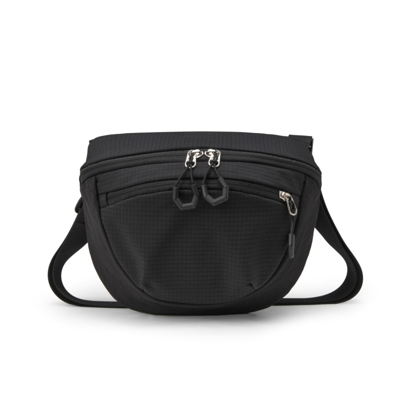 Nylon torbica preko tijela, polukružnog oblika, zatvaranje zatvaračem, unutarnja džep sa zatvaračem, gradski stil, podstava od poliestera