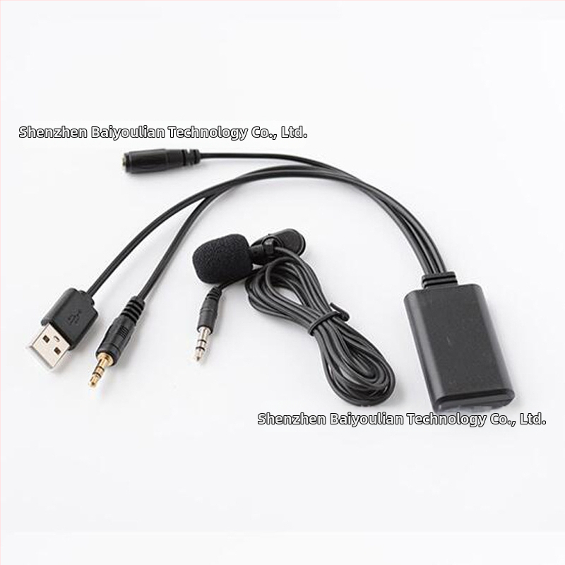 Bluetooth auton handsfree prijímač — ABS kryt, 12V vstup, 23 cm kábel, inštalácia za CD prehrávačom, Bluetooth 5.0 kompatibilný