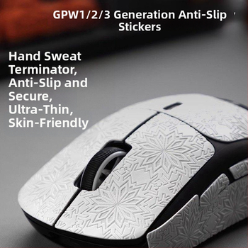 GPW myš protišmyková nálepka, plné pokrytie so vzorom snehových vločiek, odolná voči opotrebeniu, absorbuje pot, ultra tenká