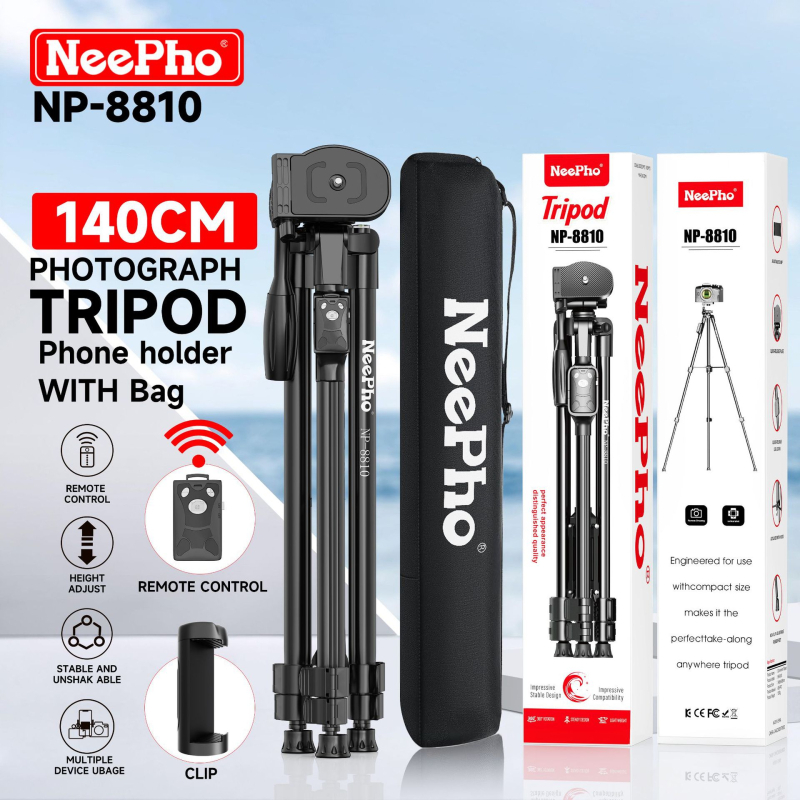 Neepho NP-8810 stativ, 3 sekcije, aluminijska legura + ABS, PTZ trodimenzionalni gimball, nosivost 2-5 kg, Bluetooth daljinski upravljač