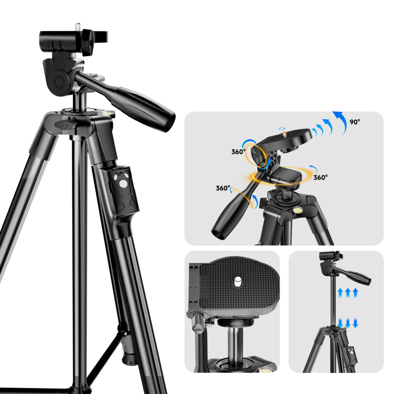 Neepho NP-8810 stativ, 3 sekcije, aluminijska legura + ABS, PTZ trodimenzionalni gimball, nosivost 2-5 kg, Bluetooth daljinski upravljač