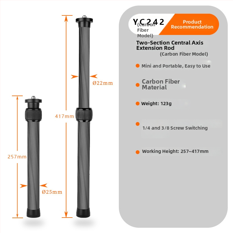 Monopod stabilizátor s predĺženou stredovou osou pre fotoaparát a telefón – karbónové vlákna, univerzálny, prispôsobiteľný