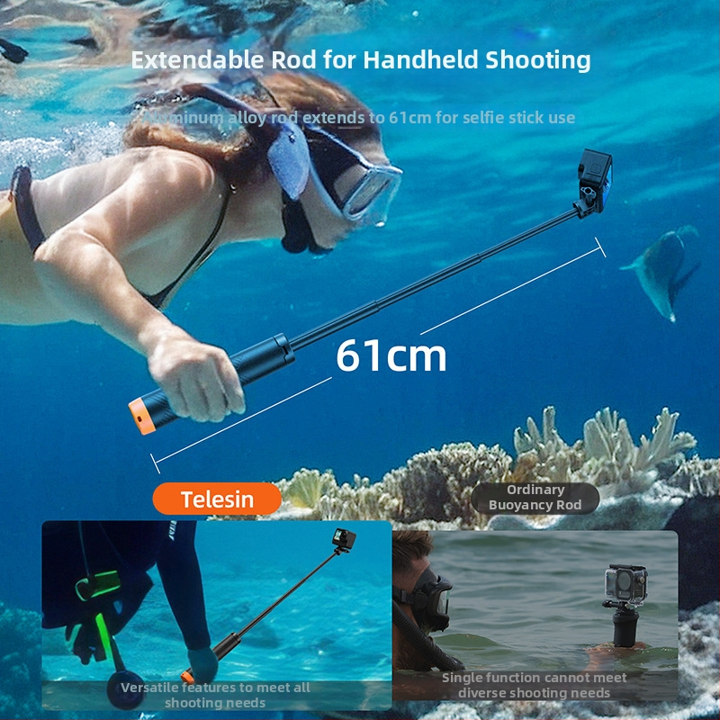 Buoyancy Tripod Selfie Stick – TELESIN, Univerzálna kompatibilita, Materiál: Plast + hliníková zliatina