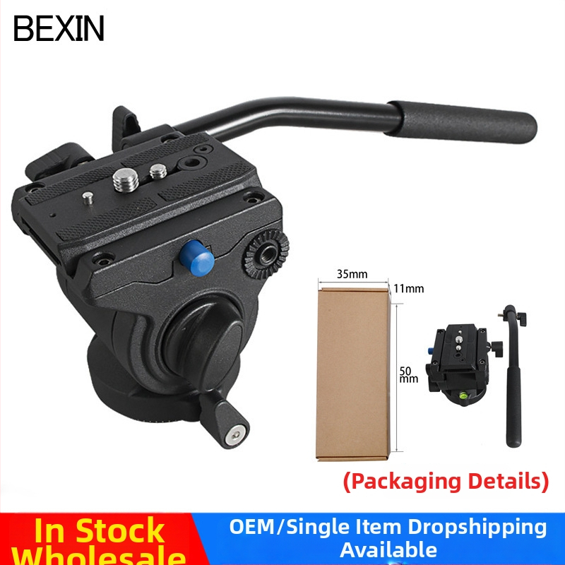 Hydraulická pan-tilt hlava s rukoväťou pre DSLR statív — hliníková zliatina, 360° panoráma, 90° náklon, 3/8\" závit, hmotnosť 0,88 kg