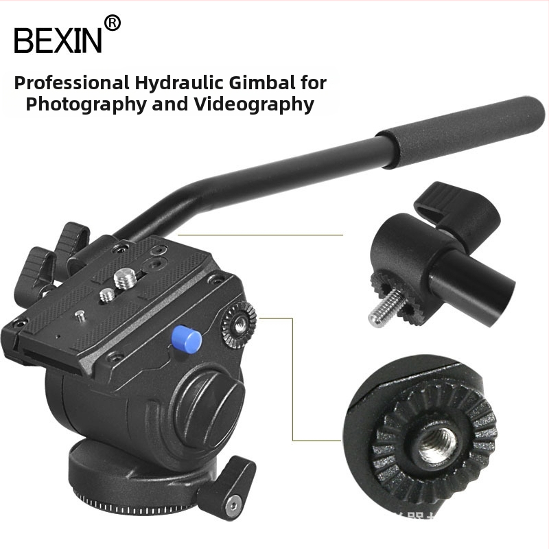 Hydraulická pan-tilt hlava s rukoväťou pre DSLR statív — hliníková zliatina, 360° panoráma, 90° náklon, 3/8\" závit, hmotnosť 0,88 kg