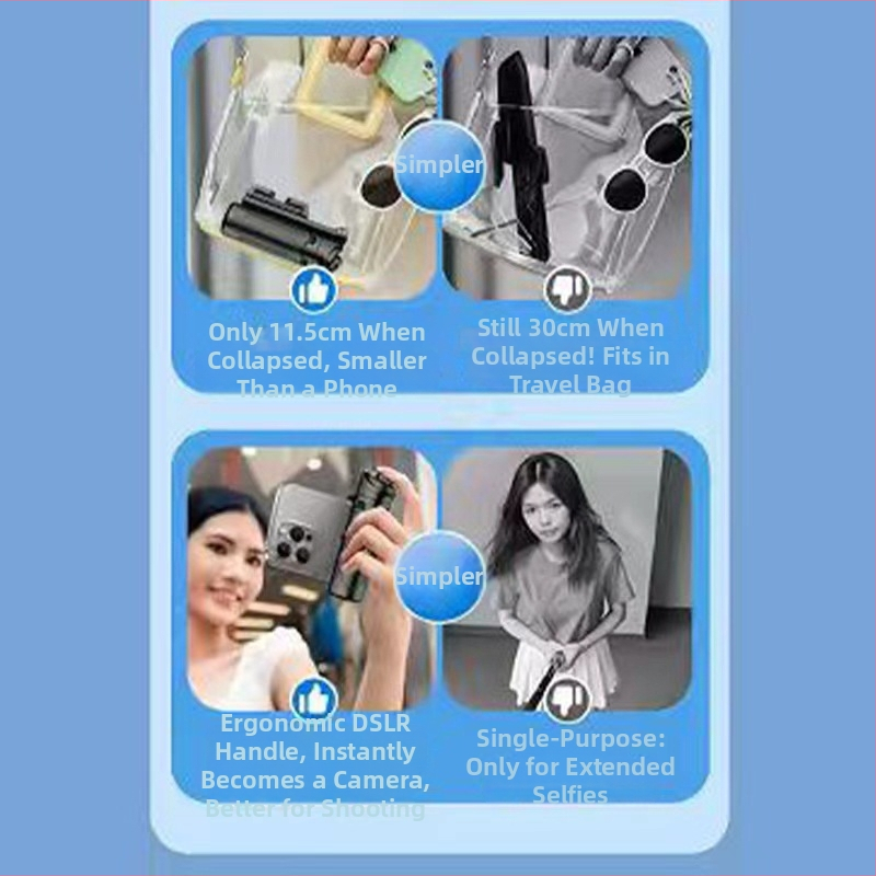 Mini selfie tyč pre telefón s roztiahnuteľným zaostrovaním, Bluetooth držiak na telefón, diaľkové ovládanie súčasťou, prispôsobiteľný, univerzálny (materiál: plast)