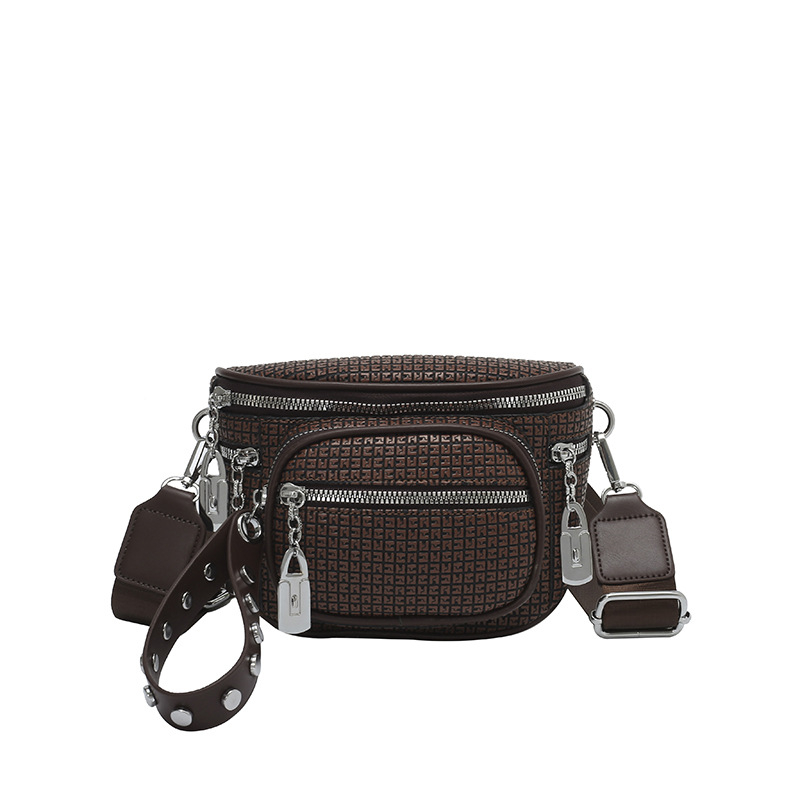 Ženska torbica preko ramena u retro stilu s rivet detaljima, PU koža, veliki kapacitet (Materijal: PU; Godina izdanja: jesen 2025; Podstava: bez podstave; Zatvaranje: lokot; Unutarnji džepovi: za telefon i dokumente)