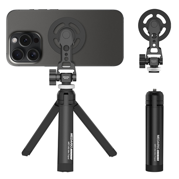 Medarig Asztali mini állvány alumínium ötvözetből mágneses telefon tartóval, Modell MRT002 + MRP001, Teherbírás 0-3 kg