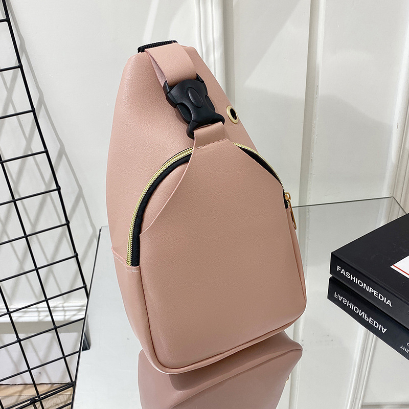 Ženska PU chest bag s tiskom slova i geometrijskim kvadratnim uzorkom, 3D konstrukcija, zatvarač, pretinci za telefon i dokumente, proljeće 2022